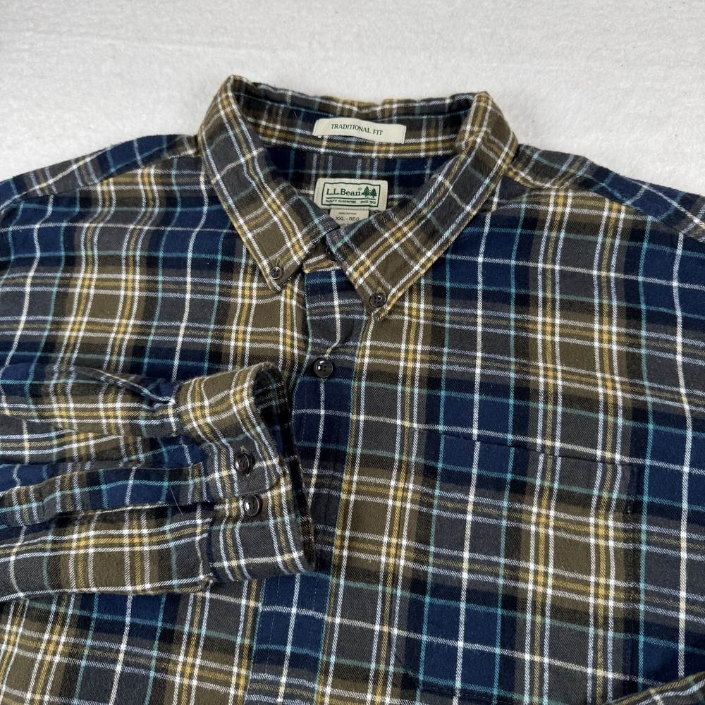 L.L. Bean Shirt Mens Size 2XL Blue Plaid Flannel Long Sleeve Button Down Casual